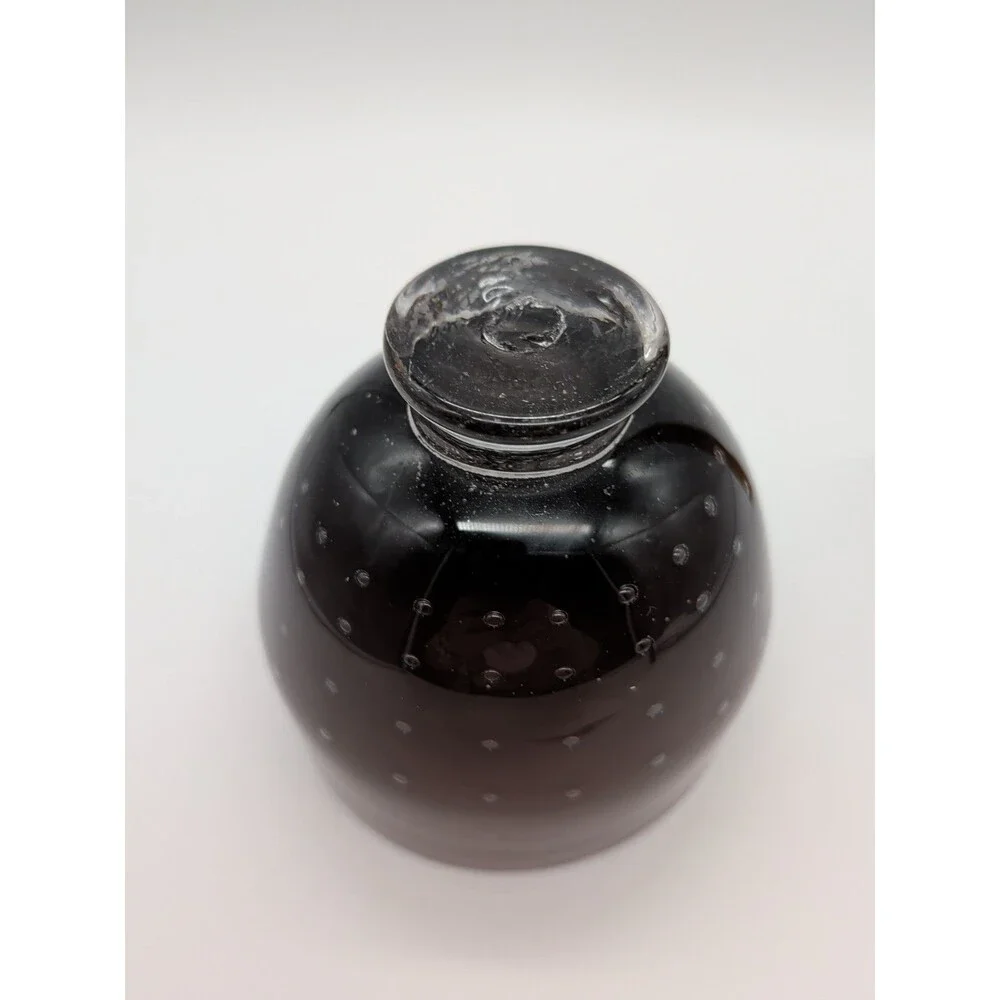 Art Glass Vase Purple Controlled Bubbles Amethyst Footed Pedestal